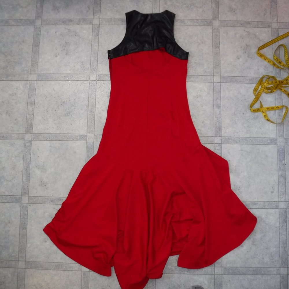 Red Hi-Lo Keyhole Black Faux Leather Maxi Dress